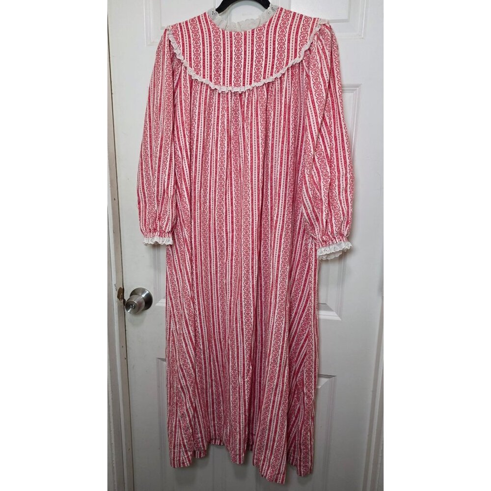 VTG Lanz Of Salzburg Flannel Grand Long Sleeve Nightgown‎ Y2k Heart Pattern Size